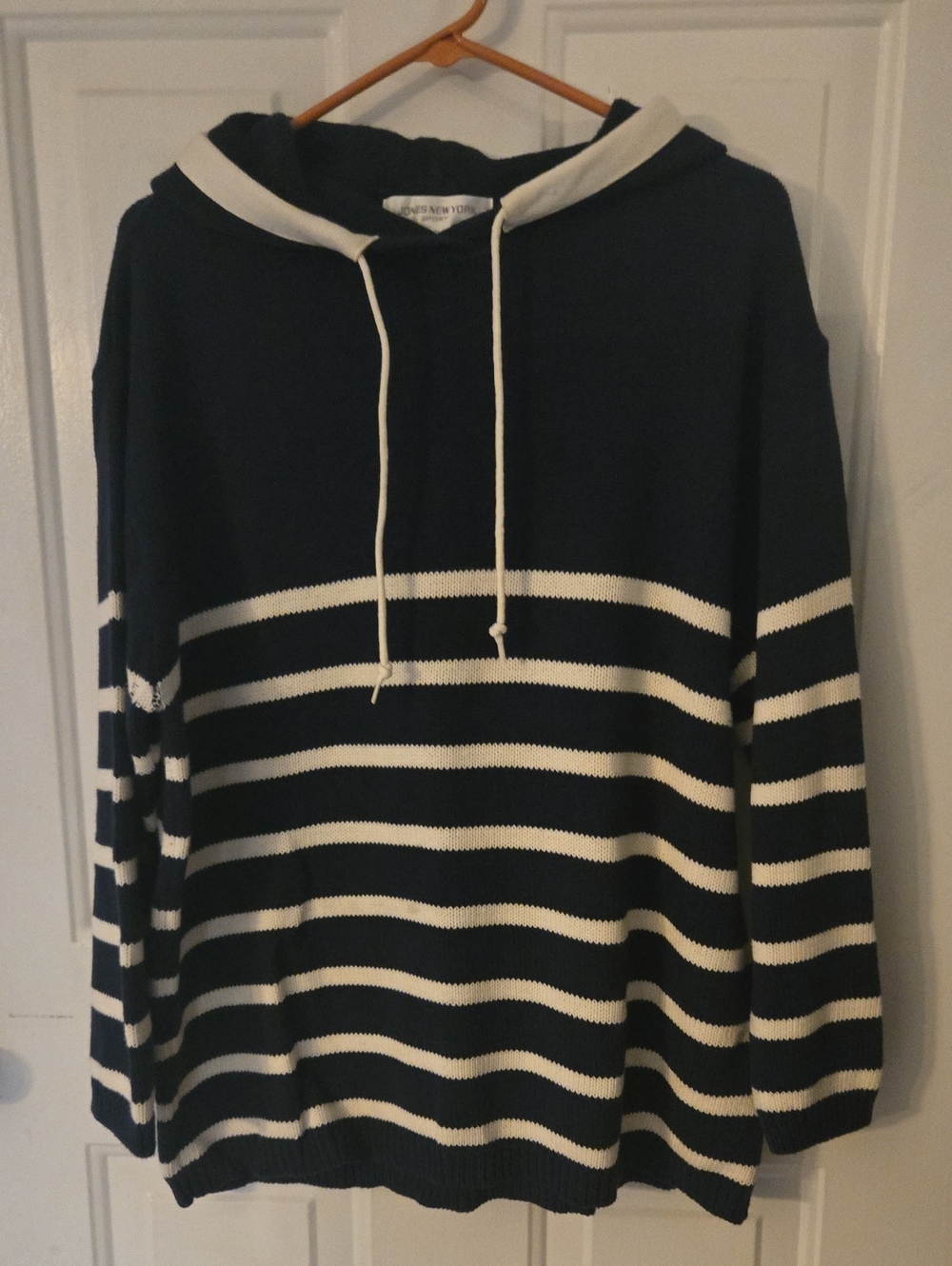 Jones New Youk Navy & White Striped Hoodie Sweater